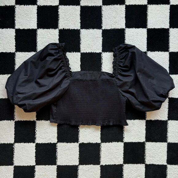 Jason Wu Black Square Neckline Puff Sleeve Top XL - Picture 2 of 7